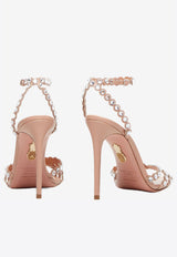 Aquazzura Tequila 105 Crystal Embellished Sandals in Nappa Leather Pink TQLHIGS0-NAPPWP POWDER PINK