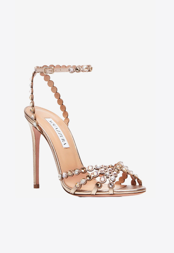 Aquazzura Tequila 105 Crystal Embellished Sandals in Nappa Leather Gold TQLHIGS0-NPLLCO LIGHT COPPER