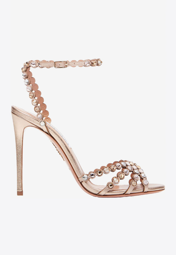 Aquazzura Tequila 105 Crystal Embellished Sandals in Nappa Leather Gold TQLHIGS0-NPLLCO LIGHT COPPER