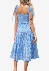 Les Canebiers Valensole Stripe Tiered Midi Dress in Blue Vichy Valensole-Blue Vichy